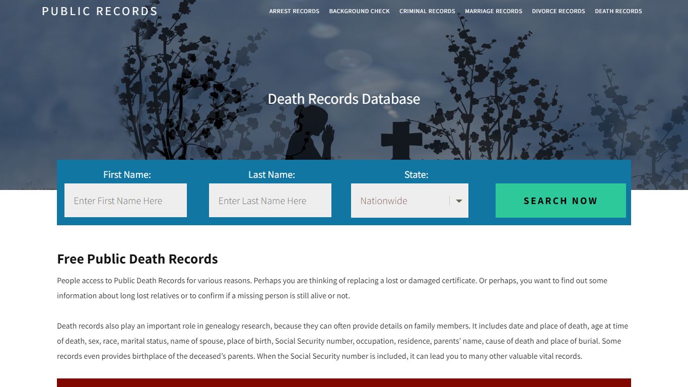 Free Public Death Records | Enter Name and Search. 14Days Free