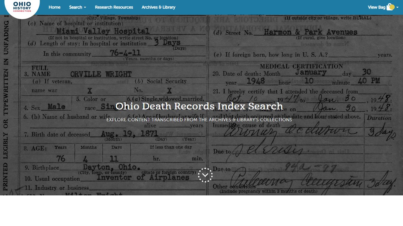 Ohio Death Records Index Search - Ohio History Connection